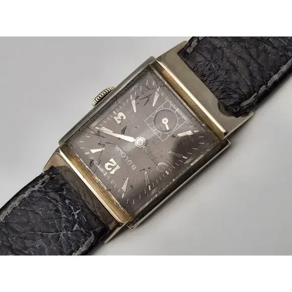 Rare MENS BULOVA Gray Dial Douglas 21 Jewels Watch 10K GF Sub-Second Dial
